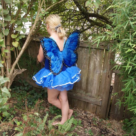 New FAIRY COSTUME Blue Leotard w/Tutu & Wings sz L - Picture 8 of 14